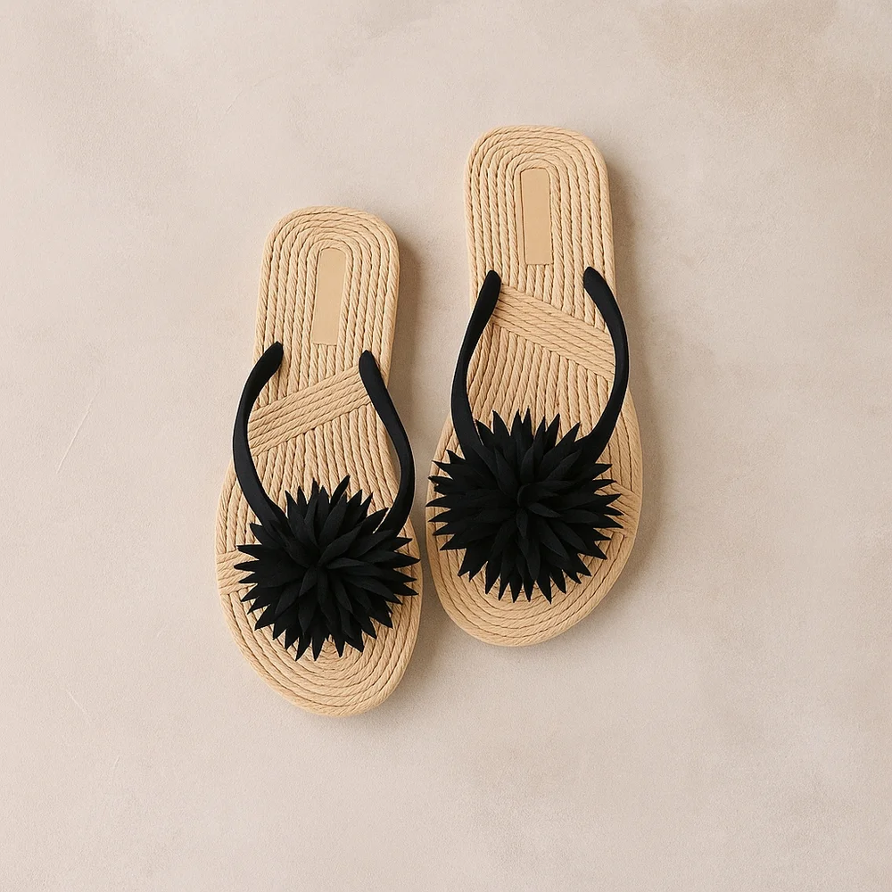 Black Floral Women's Sandals - Picture 1 of 8